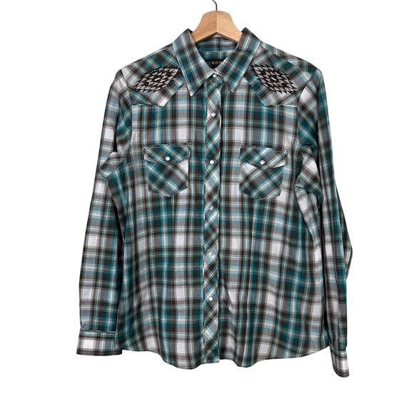Roper Tops - Roper Women's Large Plaid Print Embroidered Pearl Snap Western Shirt Long Sleeve